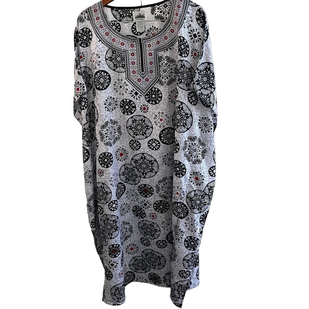 Metropolitan Kaftan‎ Maxi Dress Women Onesize Black White Circular Graphi…